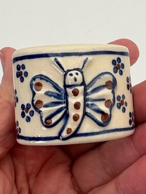Vintage Handpainted Polish Pottery Butterfly Napkin Ring - 2 Inches